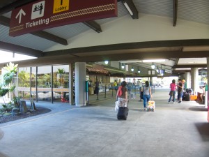 Open-air ticket counter in Hilo Airport