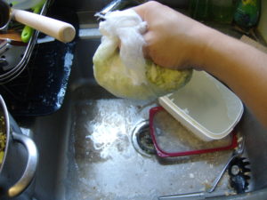 Straining the cabbage
